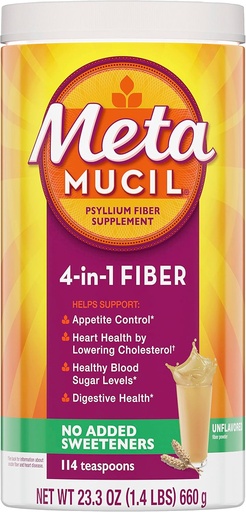 [BRSWIYLQOFYWOH3Y] Metamucil, Psyllium Husk Powder, Unflavored with No Added Sweeteners, 114 Servings, 4-in-1 Fiber Supplement, Daily Psyllium Husk Fiber Powder Help Support Digestive Health by Promoting Regularity*