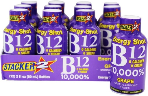 [BRSWKGQ2CYNAM2DE] Stacker 2 Grape B12 Energy Shot, 2oz (12 Pack)