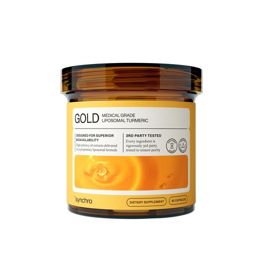 [BRSWYZAFOABBQELP] Synchro Gold Medical-Grade Liposomal Turmeric | 60ct Capsules | Whole-Plant Extract, Nano-Encapsulation Delivery | Curcumin Black Pepper Piperine Supplement