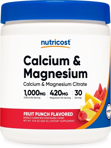 [BRSROBAHB4CQOELA] Nutricost Calcium Magnesium Poeder (Fruit Punch, 30 porties) - Bone Support, Non-GMO, Glutenvrij (van Calcium citraat en Magnesium citraat)