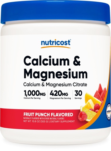 [BRSROBAHB4CQOELA] Nutricost Calcium Magnesium Powder (Fruit Punch, 30 Servings) - Bone Support, Non-GMO, Gluten Free (from Calcium Citrate and Magnesium Citrate)