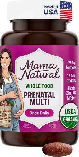 [BRSROZDQO56QA236] Mama Natural Organic Prenatal Vitamins for Women Vegan (30 Servings) | One A Day Prenatal Vitamins for Pregnant Women | Food Based, Non-GMO & Gluten-Free - Pre Natal Multivitamin with Folate