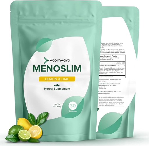 [BRSRMZICOAFGY2Y4] VoomVaya MenoSlim Tea - Hormone Balance Tea, Perimenopause & Estrogen Supplement for Women - for Bloating, Hot Flashes, Night Sweats & Meno-Belly - Lemon Lime Flavor - 30 Teabags