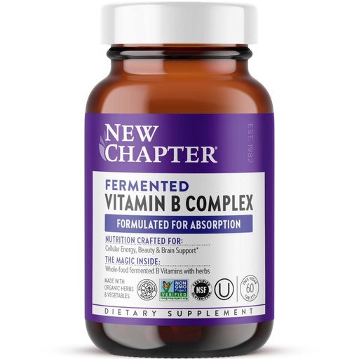 [BRSWGCQTDN6AAHIV] New Chapter Vitamin B Complex, Fermented Vitamin B Complex, USDA Organic, ONE Daily for Cellular Energy + Brain + Beauty, 100% Vegan, Gluten-Free - 60 Count