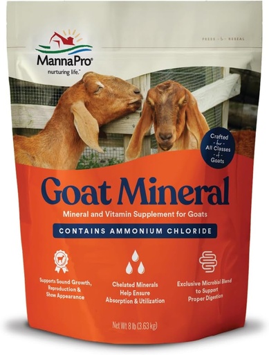 [BRSWIYYKAAMWOHLU] Manna Pro Goat Mineral Supplement, Essential Vitamins & Minerals for Growth & Development, Includes Ammonium Chloride & Microbial Blend for Digestive Health, 8 lbs