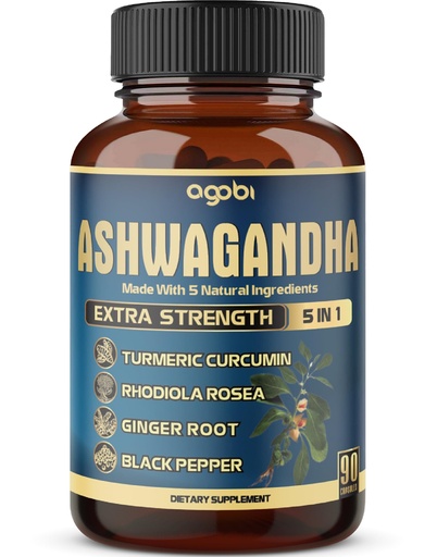 [BRSWYA3RBMCGYGTU] Ashwagandha Extract Capsule - Great Strength - 5in1 Blended Ginger, Turmeric, Rhodiola Rosea & Black Pepper - 90 Capsules for 3 Months - Strength, Spirit & Immune Support