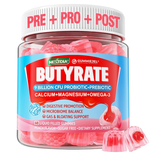 [BRSRAYAKC5YWKDTV] Butyrate Gummies with Probiotic + Prebiotic + Postbiotic, Omega-3 500mg,Fiber with 9 Billion CFU Probiotics, Calcium & Magnesium, Inulin,Psyllium Husk for Digestive Health,Bloating Support,Sugar Free