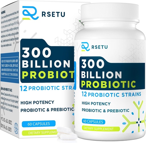 [BRSROGIBCN7QYHI4] Probiotics for Women Men: 300 Billion CFU Probiotic High Potency + 12 Strains Organic Probiotics with Prebiotics, Daily Probiotic Supplement for Digestive, Gut, Immune and Bloating Health, 60 Capsules