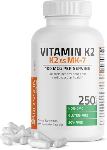 [BRSW2H36ABYQKEQ2] Bronson Vitamin K2 som MK-7 Menaquinone 100 mcg Non-GMO, 250 kapslar