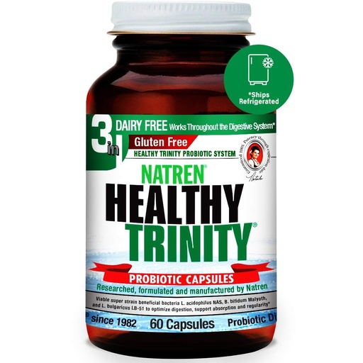 [BRSWI2QHOEHAYDD6] Natren Healthy Trinity Probiotics Supplement - 60 Dairy and Gluten Free Gel Capsules - Improve Gut and Digestive Health, - 30 Billion CFU - Lactobacillus Acidophilus, Bifidobacterium, Bulgaricus