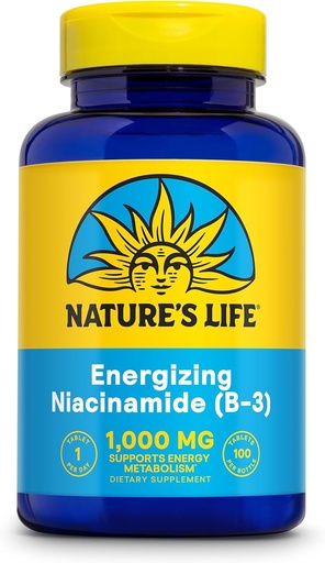 [BRSWIYTYCUPR4EDM] Het leven van de natuur Energizing Niacinamide, Vitamine B3 1000mg - Hoge Potentie, Geen Flush Niacin Supplement - Zenuwfunctie, Energie en Metabolisme Ondersteuning - 60 dagen garantie - 100 porties, 100 tabletten