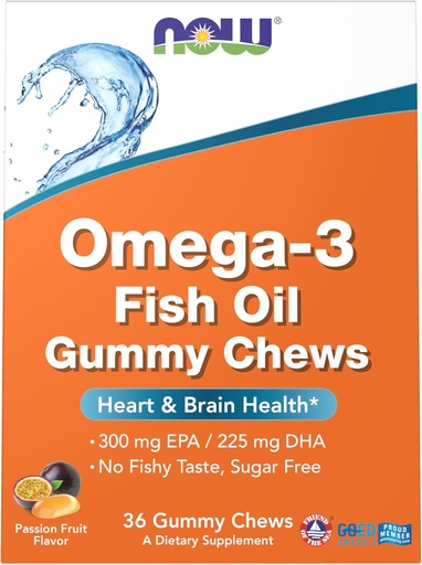 [BRSRAEIFDIFWOFL2] AHORA Suplementos, aceite de pescado Omega-3 Gummy Chews, sabor de fruta de la pasión naranja, 36 Gummy Chews