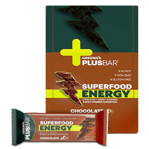 [BRSWIEDRDIIB4DAZ] Greens+ Plusbar Energy Chocolate | Gluten Free Energy Bar | Organic Greens | Organic Dark Chocolate | Non GMO | 12 Bars