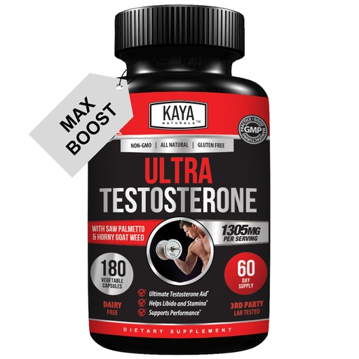 [BRSRAFQKDJYG2HTV] Kaya Naturals UltraTest- Men's T Booster with Tongkat Ali, Horny Goat Weed, Tribulus - Natural Workout Supplement for Energy, Stamina, and Strength Booster - 180 Count