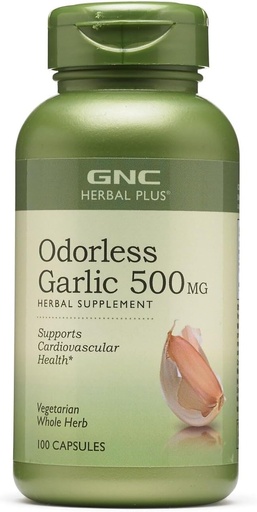 [BRSWIFIAOYFGGHLU] GNC Herbal Plus Odorless Garlic 500mg Supplement, Vegetarian, Supports Cardiovascular Health, 100 Servings