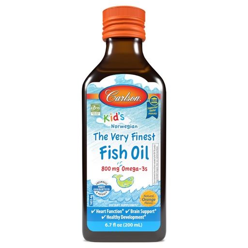 [BRSWIYYFAV5G2EIZ] Carlson - Kid's The Very Finest Fish Oil, 800 mg Omega-3s, Norwegian, Sustainably Sourced, Orange, 200 mL
