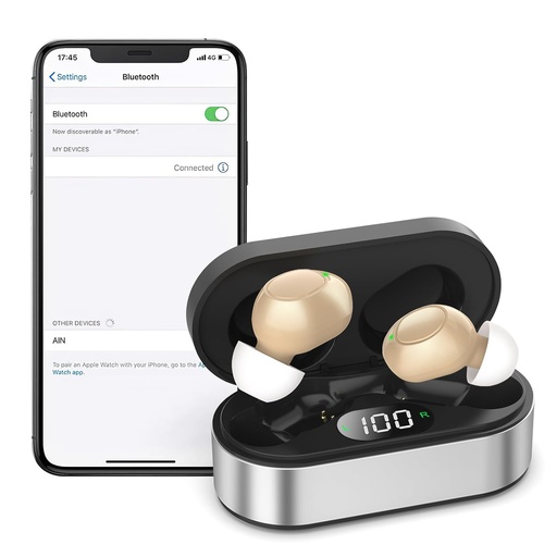 [BRSRAYY7OJ7A2DY2] Genopladelige høreapparater til seniorer - 16 kanaler Bluetooth høreapparater - Usynlige digitale høreforstærkere enheder til øre med støjreduktion, aktiveret kalder på iOS Android-musik