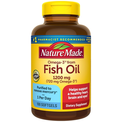 [BRSWGY35AAIB6AL7] Nature Made Fish Oil Omega 3 Supplements, Omega 3 Fish Oil as Ethyl Esters 1200 mg Softgels, EPA DHA Supplement for Healthy Heart, Brain, Eye Support, One Per Day, 100 Softgels