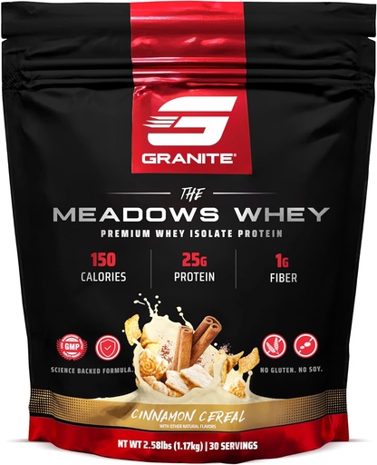 [BRSROBD2OQAWKDY6] Granite suplementaris The Meadows Whey Protein Isote Protein Powder for Lean Mucle amb 150 Calies, 2g Fiber, 1g Sugar (30 Servings), Canyella Cereal Flavor