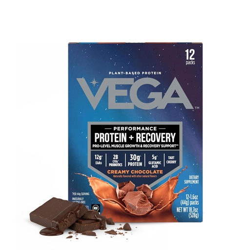 [BRSWKZANPIABY3I7] Vega Protein + Recovery, Chocolate – 30g Vegan Protein, Dairy & Gluten Free, Probiotics, NSF Certified, 12 x 1.6 oz Packets (12 Servings)