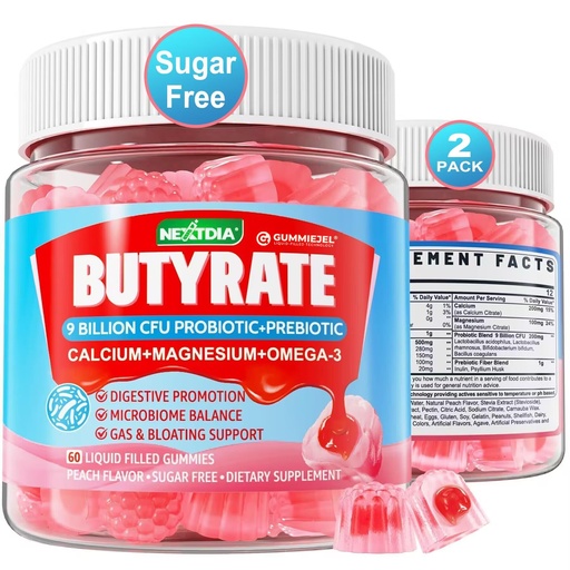 [BRSRAFIKAUPBUFA7] Butyrate Gummies with Probiotic + Prebiotic + Postbiotic, Omega-3 500mg,9 Billion CFU Probiotics with Fiber, Calcium & Magnesium, Inulin,Psyllium Husk for Digestive Health,Bloating Support,Sugar Free
