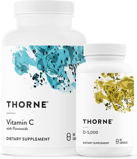 [BRSROFIEAQIGM232] THORNE - Essential Vitamins Bundle: Vitamin C & D-5000 Complex - Immune, Bone Health, and Energy Support - 60 to 90 Servings
