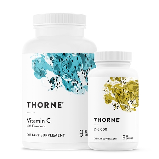 [BRSROFIEAQIGM232] THORNE - Essential Vitamins Bundle: Vitamin C & D-5000 Complex - Immune, Bone Health, and Energy Support - 60 to 90 Servings