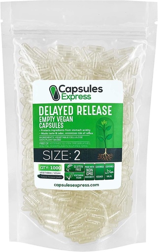 [BRSWYALQAAFAIDTJ] XPRS Nutra Delayed Release Size 2 Empty Capsules - 1000 Count Clear Empty Vegan Capsules - Vegetarian Pills - DIY Vegetable Capsule Filling - Fillable Veggie Gel Caps for Do-It-Yourself Supplements
