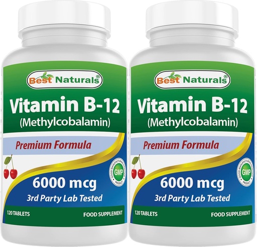 [BRSW2AYFBEFGKADA] Best Naturals Vitamin B-12 as Methylcobalamin (Methyl B12), 6000 mcg 120 Sublingual Tablets (120 Count (Pack of 2))