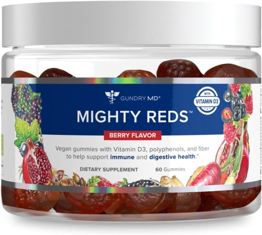 [BRSRAYD5CMIREEQZ] Gundry MD Mighty Reds Gummies, Gluten Free Soy Free Multivitamin Supplement Chews with Polyphenols, Antioxidants, Prebiotic Fiber, and Vitamin D - (30 Servings)