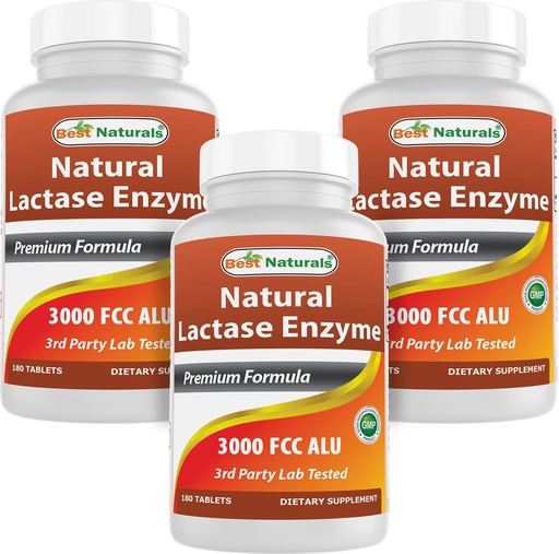 [BRSRMYYOAV7GC2DB] Best Naturals, Fast Acting Lactase Enzyme, 3000 FCC ALU, 180 Tablets (180 Count (Pack of 3))