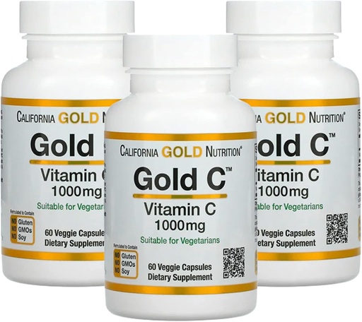 [BRSW2CYCDEGRAH32] Gold C by California Gold Nutrition - USP Grade Vitamina C Suplemento - Immune Support &amp; Seasonal Wellness - Vegetarian Friendly - Gluten Free, Non-GMO - 1000 mg - 60 Veggie Capsules, 3 Pack
