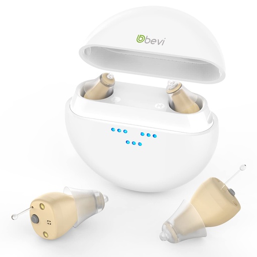 [BRSRAFLRCMBAICL2] BEVI 12 Digitální naslouchací pomůcky s nabíjecím pouzdrem, dobíjecí naslouchací pomůcky pro seniory Dospělé, Sluchové pomůcky pro seniory Obnovené s rušením hluku, OTC neviditelné naslouchací pomůcky Beige