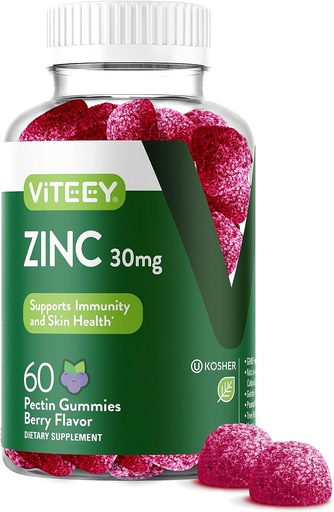 [BRSRMZDQBV5AMEYY] Viteey Zinc Gummies naistele ja meestele - Immuunsüsteemi täiendus - 30mg - Vegan, želatiin vaba, Non GMO - 60 Count