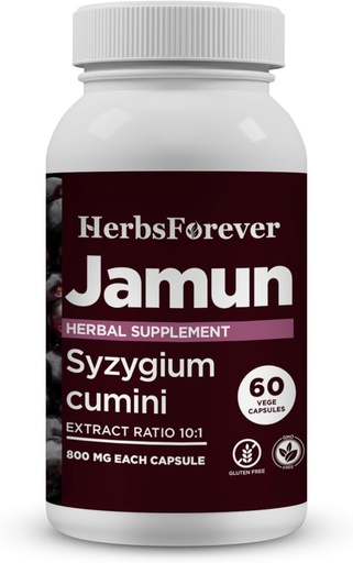 [BRSROGQECMFBG2YZ] Herbsforever Jamun Capsules Eugenia Jambolana Seeds Extract Ratio (10:1) Wellness Supplement 60 Vege Capsules