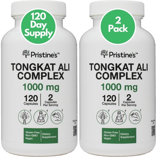 [BRSROCYHBUJQGFLO] PRISTINE'S Tongkat Ali 1000MG Extract Capsule Supplement (2-Pack) -30 Day Supply - Athletic Performance Support - Mens Health & Lean Muscle Mass - Immunity Support