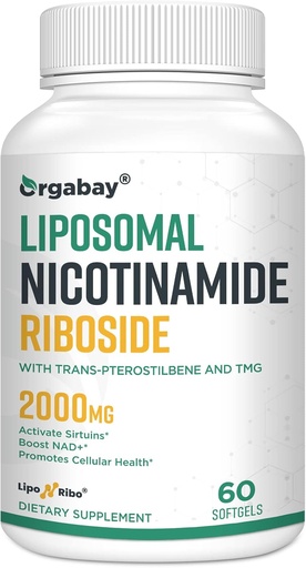 [BRSW2CD7CEGQ4C3X] Nicotinamida lipossomal Orgabay Riboside 2000 MG com TMG e Pterostilbene, Aumentando NAD+, Suporte Envelhecimento Saudável, 60 Contagem