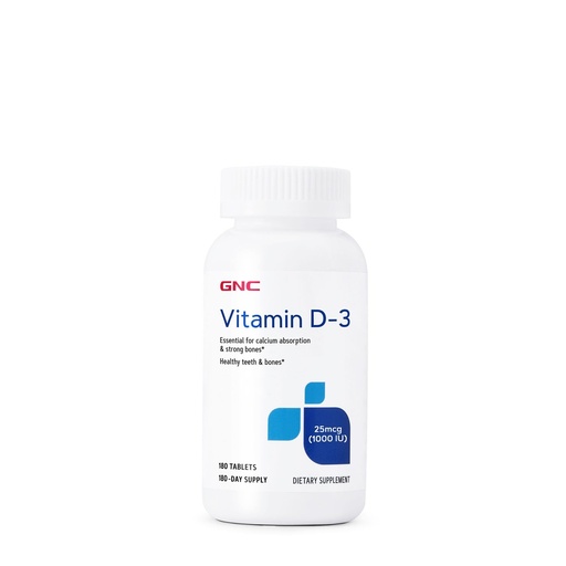 [BRSWYZQTO5YAECY6] GNC Vitamin D-3 25mcg, Supports Healthy Teeth and Bones, 180 Tablets