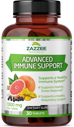 [BRSW2GAQAUNAY2TF] Zazzee Advanced Immune Support, 1300 mg per Tablet, 30 Vegan Tablets, 30 Day Supply, 1000 mg Vitamin C, 1000 mg Echinacea, 1000 mg Elderberry, 200 mg Goldenseal, Zinc, All-Natural and Non-GMO