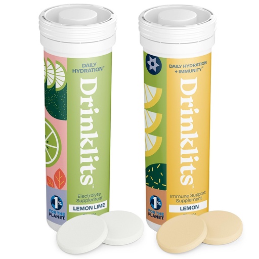 [BRSROBIDB54BS3D4] Drinklits Lemon Immunity & Lemon-Lime Hydration Tablets (2) Tube Combo Pack | Essential Electrolytes – Immune Support – Great Taste | 20 Servings (10 Tablets Per Tube)