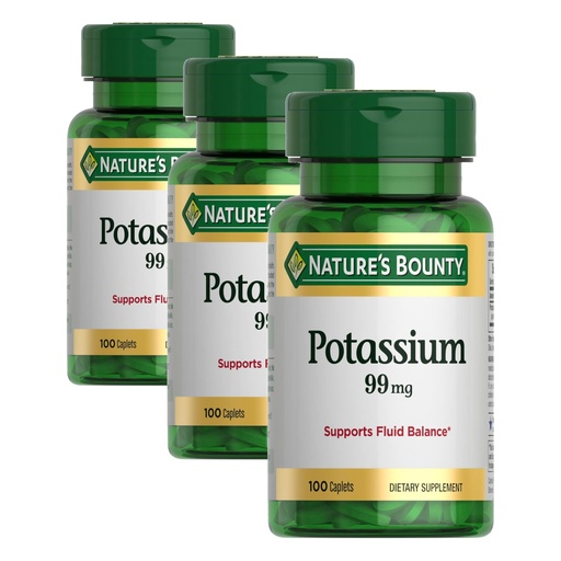 [BRSROZQTOJ4BY3DD] Nature's Bounty Potassium 99mg,Supports Fluid Balance&Muscle Activity,Involved in Normal Heart Function,Potassium Gluconate Dietary Supplement,Gluten Free,1 Per Day, 100 Vegetarian Caplets (Pack of 3)