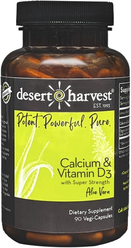 [BRSWIZQPOIPR6YLK] Desert Harvest Calcium Carbonate 250 mg + Vitamin D3 100 IU Supplement with Aloe Vera for Absorption, 90 Capsules