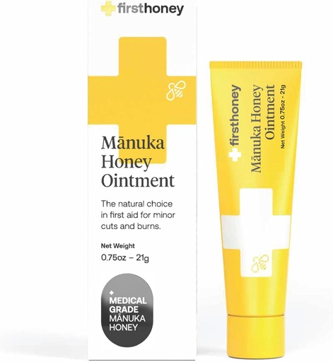[BRSRA23RCAFRAEL7] FIRST HONEY Manuka Wound Ointment [.75oz - 21g] Silencio Rápida Reparación de Heridas Gel Silencio rápido para la piel > Quemaduras Silencio Manuka Honey de Nueva Zelanda ← Antibiótico Free Burn Care, Scar Gel, Dressing Aid