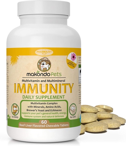 [BRSWKYQNBUPQG3I3] Immuunituki Dog Supplement - Allergia ja kutina Relief vitamiineja B Complex, Kalsium, rauta. Mineraali, Brewers Hiiva Allergies - Immuniteetti koira vitamiinit. (Bacon Flavor, 60 Tabs)