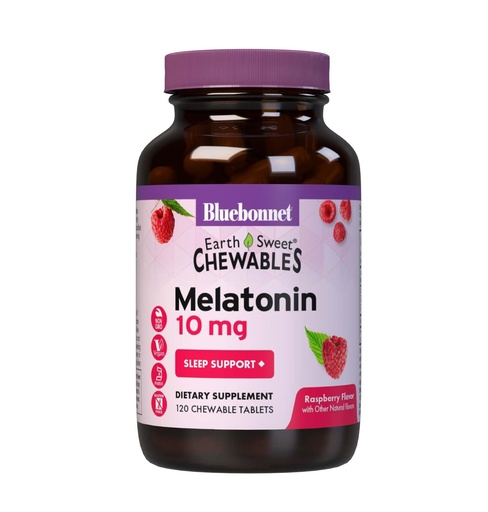 [BRSROFQTC4GWC3Y4] BlueBonnet Nutrition EarthSweet Melatonin 10 mg Fast-Acting Quick Dissolve Nighttime Relaxation & Restful Sleep Support - Sleep Aid - Gluten-Free, Vegan - Raspberry Flavor - 120 Chewable Tablets