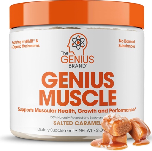 [BRSROH34BANWK2DD] The Genius Brand Genius Muscle - Muscle Health Supplement for Growth, Endurance & Recovery - Non-Hormonal Formula - 6 Organic Mushrooms - Naturally-Sweetened - 30 Servings - Salted Caramel