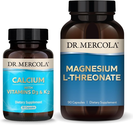[BRSWYBQEDIORAF3G] Dr. Mercola Magnesium L-Threonate & Calcium with D3 & K2, 30 Servings, Dietary Supplement, Bone Health, Non-GMO