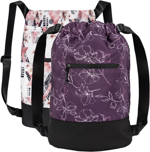 [BRSROBA3OJ7GMCLP] [2-Pack] Flex Cinch Drawstring Gym Bag for Women with Graphic Designs | Durable Lightweight Gym Cinch Bags | Great for Gym Bag, Traveling, and Overnights