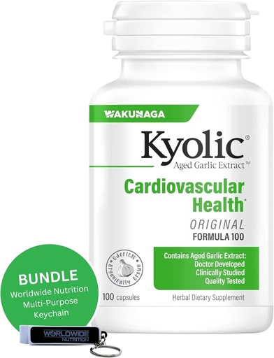 [BRSROAQQBEIRMC37] Worldwide Nutrition Bundle: Kyolic Aged Česen Extract Formula 100, Original Cardiovascular, 100 Kapsule in multi-Purpose Key Chain (Package May Vary)