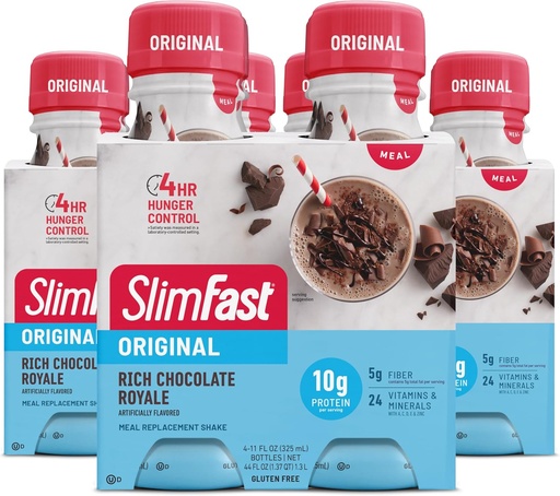[BRSWK233BQBWG23K] SlimFast Meal Replacement Shake, Original Rich Chocolate Royale, 10g of Ready to Drink Protein for Weight Loss, 11 Fl. Oz Bottle, 4 Count (Pack of 3) (Packaging May Vary)